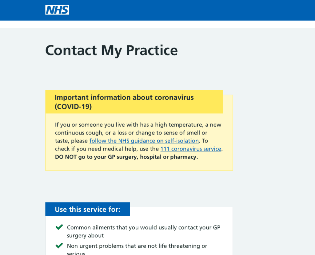 Screenshot of Contact My Practice Form